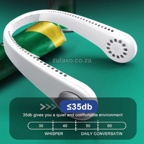 Portable Hands-Free Neck Fan - Bladeless Cooling 3 Speed USB Rechargeable Designed to sit comfortably around your neck, providing a continuous, cooling breeze