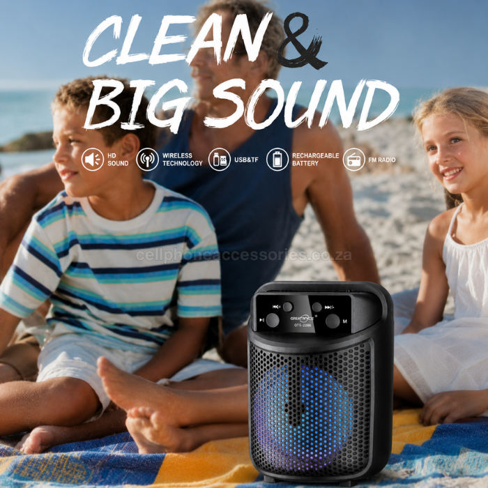Greatnice GTS-2288 Wireless Bluetooth Speaker Portable LED Light FM Radio USB/TF Speaker - Black