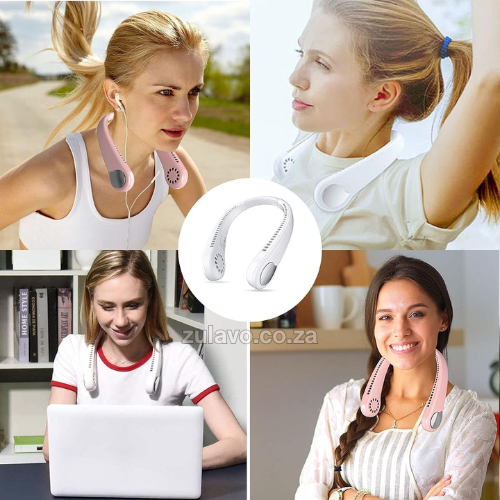 Portable Hands-Free Neck Fan - Bladeless Cooling 3 Speed USB Rechargeable Designed to sit comfortably around your neck, providing a continuous, cooling breeze