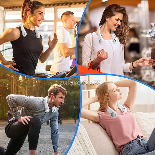 Portable Hands-Free Neck Fan - Bladeless Cooling 3 Speed USB Rechargeable Designed to sit comfortably around your neck, providing a continuous, cooling breeze
