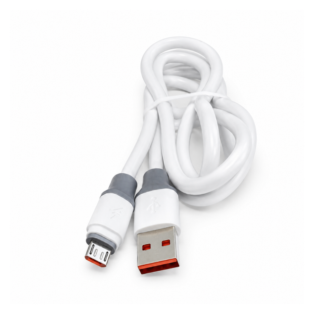 120W USB-A to Micro USB fast charging cable with 3A output and 1m length. Ideal for compatible Android phones, tablets and Micro USB devices - White