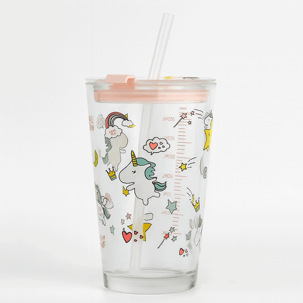 Sip Smart, Sip Fun Eco-Friendly Glass Tumbler - Crocodile and Bird Design, 450ml